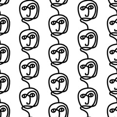 Seamless one line hand drawn pattern portrait endless