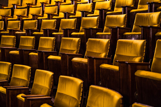 Golden cinema or theatre empty seats