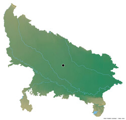Uttar Pradesh, state of India, on white. Relief