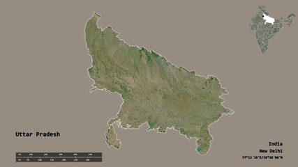 Uttar Pradesh, state of India, zoomed. Satellite © Yarr65