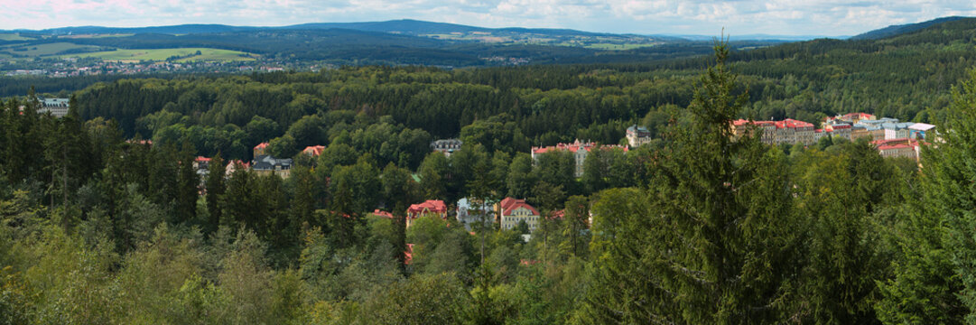 View of Mari&aacute;nsk&eacute; L&aacute;zně from the lookout Hamelika,Plzeň Region,Czech Republic,Europe
