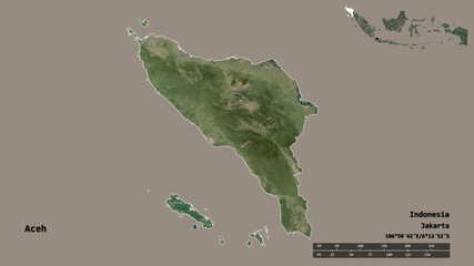 Aceh, autonomous province of Indonesia, zoomed. Satellite