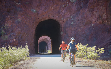 BOULDER CITY, NEVADA, UNITED STATES - May 09, 2018: Historic railroad trail tunnels