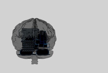 Representing Machine learning through a human brain 3d illustration and 3D rendering