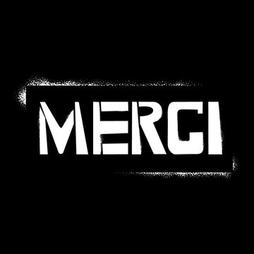Merci brush paint hand drawn lettering on black background. Thanks in french language design templates for greeting cards, overlays, posters