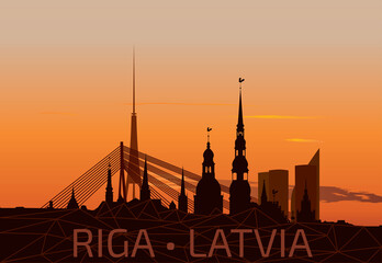 Fototapeta premium Riga Old Town Skyline during sunset time