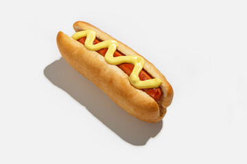 Snack for lunch or fast food for delivery at home during covid-19 pandemic. Delicious fresh hot dog...