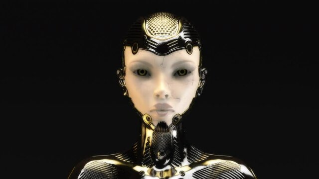 3D animation of a morphing cyborg face