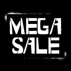 Mega Sale stencil graffiti on black background. Design lettering templates for greeting cards, overlays, posters