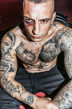 injuries, eye bruise, fight, fighter, tattoo, attitude,