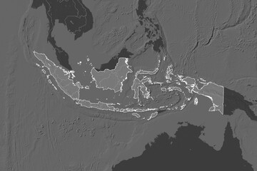 Indonesia borders. Neighbourhood desaturated. Bilevel