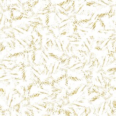 Gold glitter and white tropical seamless pattern. High quality illustration. Digital glitter texture in the shape of tropical palm tree leaves overlayed on a white background. Seamless design.