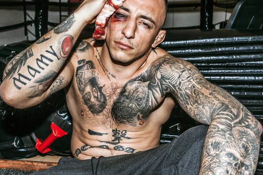 injuries, eye bruise, fight, fighter, tattoo, attitude,