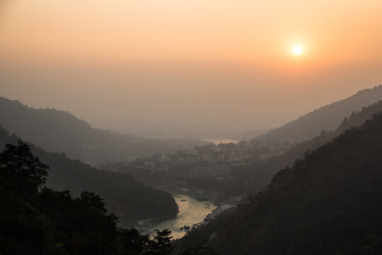 Beautiful sunset above the river