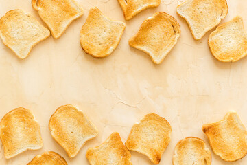 Frame of toast bread with space for text, top view