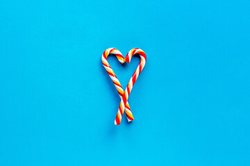 Red Christmas candy can, flat lay, top view