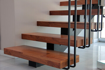 modern and decorative wrought iron, wooden staircase