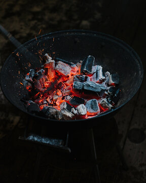 Coal in roaster for BBQ