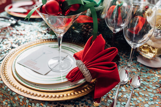 Coctail glass at a Christmas dinner table