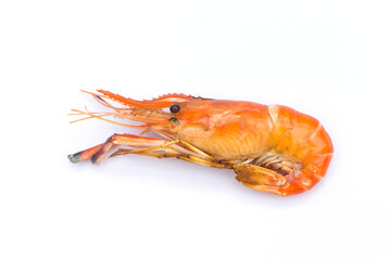 Delicious grilled river prawns on a white background