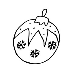 Christmas ball, Christmas tree decoration. Vector. Hand drawing.