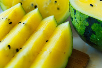 Watermelon with yellow softness inside.