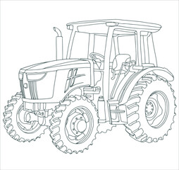 Vector drawing of the tractor. The drawing is inspired by a real machine. All lines in the drawing can be edited.