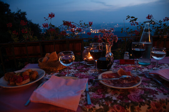 Served table in cafe on lake Como in Italy