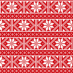 Christmas winter Fair Isle style traditional knitwear vector seamless pattern from Scotland, knit repetitive design with snowflakes

