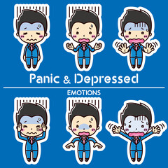 男性の表情セット/ 慌てる / 落ち込む