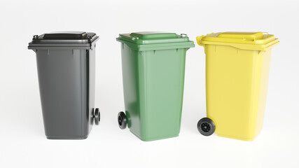 Garbage cans on white background - 3D Rendering