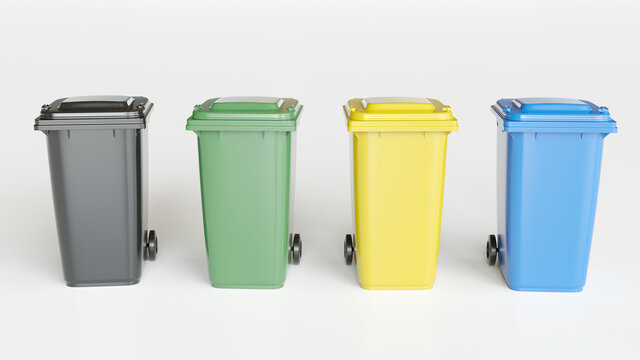 Garbage cans on white background - 3D Rendering