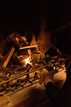 Man setting fire