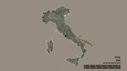 Location of Apulia, region of Italy,. Satellite