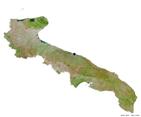 Apulia, region of Italy, on white. Satellite
