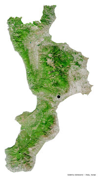 Calabria, region of Italy, on white. Satellite