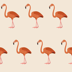Seamless vectorial realistic illustration with pink flamingos