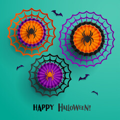 Paper Graphic of Halloween decoration design. Halloween spider and spiderweb.