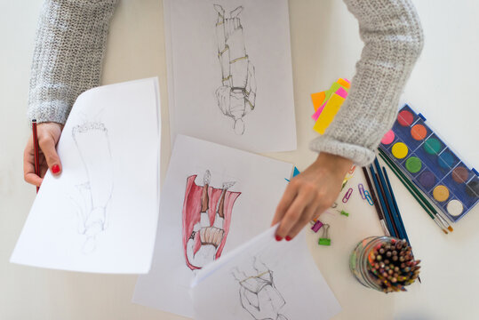 Close up of artistic sketches
