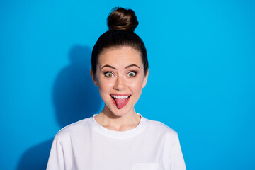 Close-up portrait of her she nice attractive pretty funky comic playful naughty cheerful cheery...
