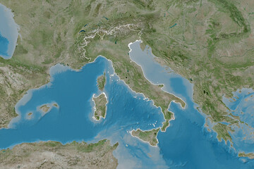 Italy outlined. Satellite