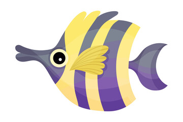 Funny Striped Fish as Marine Animal Vector Illustration