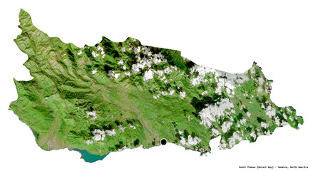 Saint Thomas, parish of Jamaica, on white. Satellite