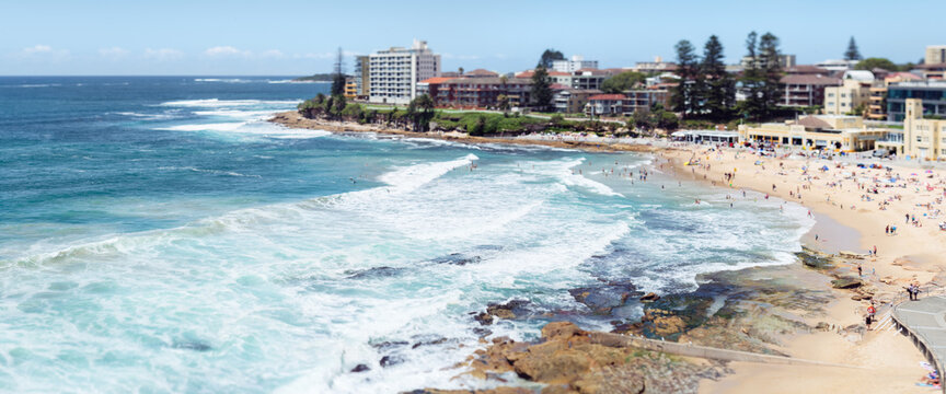 Panorama of Cronulla Beach on a summer day in Australia