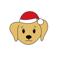 Cartoon cute Labrador in Santa hat. Vector illustration for children.