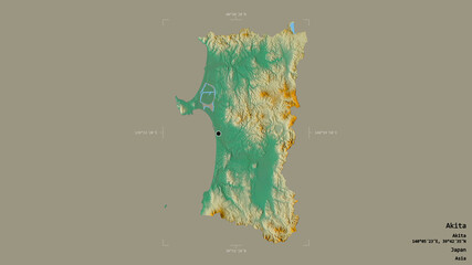 Akita - Japan. Bounding box. Relief