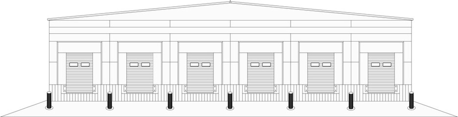 Large distribution warehouse with gates for loading goods.