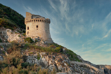 Fototapeta na wymiar Torre Paola is a fortified watchtower on the limestone cliffs of the Mount Circeo, in the region of Latium (Lazio, Italy)..