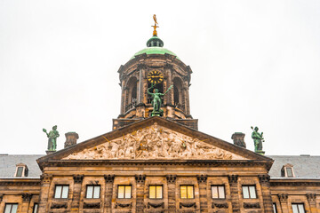 Fototapeta na wymiar Rainny day around Royal palace in Amsterdam , Netherlands