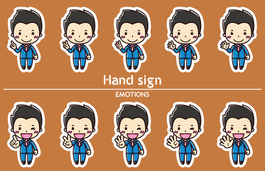 男性のハンドサインイラストセット